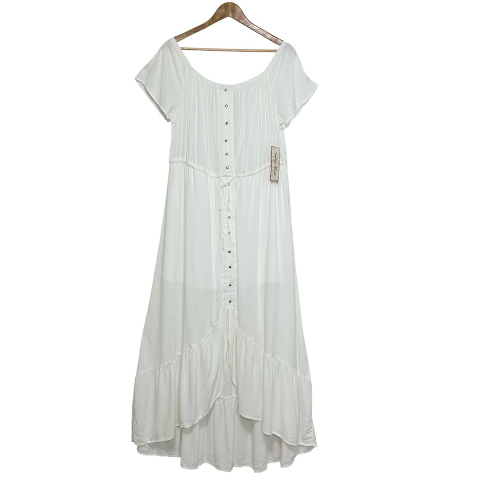 Indigo Rose Off White Boho Elastic Waist Pull On Off Shoulders Romantic Dress XL